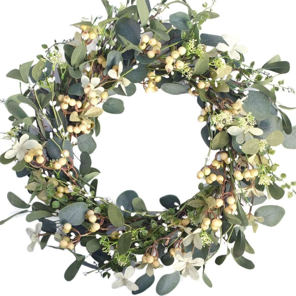 20Inch Front Door Window Hanging Artificial Green Leaf Eucalyptus Wreath